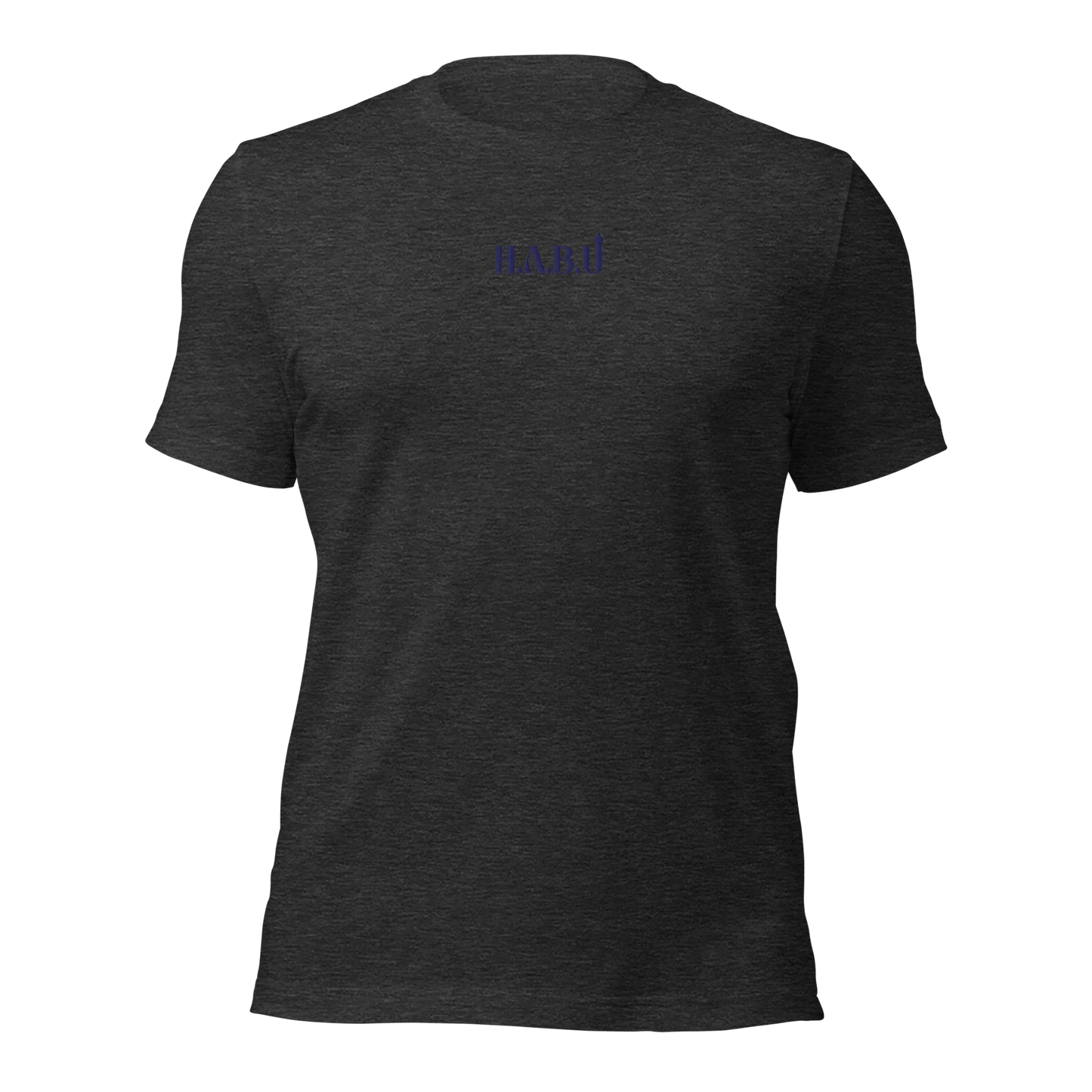 HABU Core Tee Shadow heather gray tee with black HABU mark front view