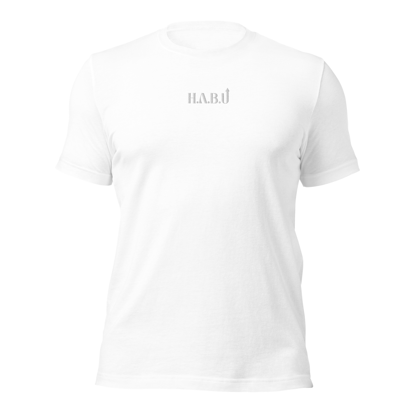 HABU Core Tee Silent Flex white tee with tonal HABU mark front view