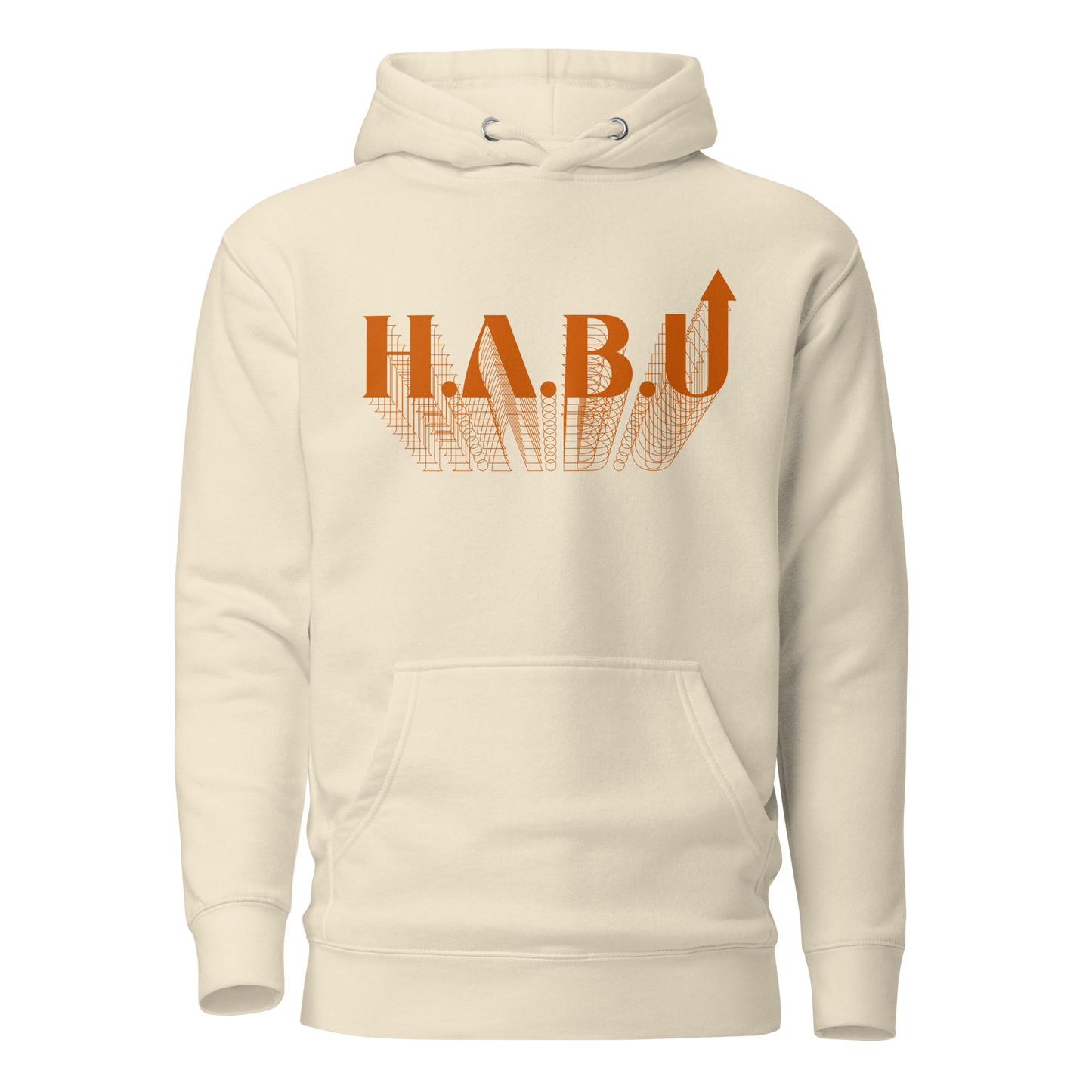 HABU Ember Hoodie sand hoodie with burnt orange HABU mark front view