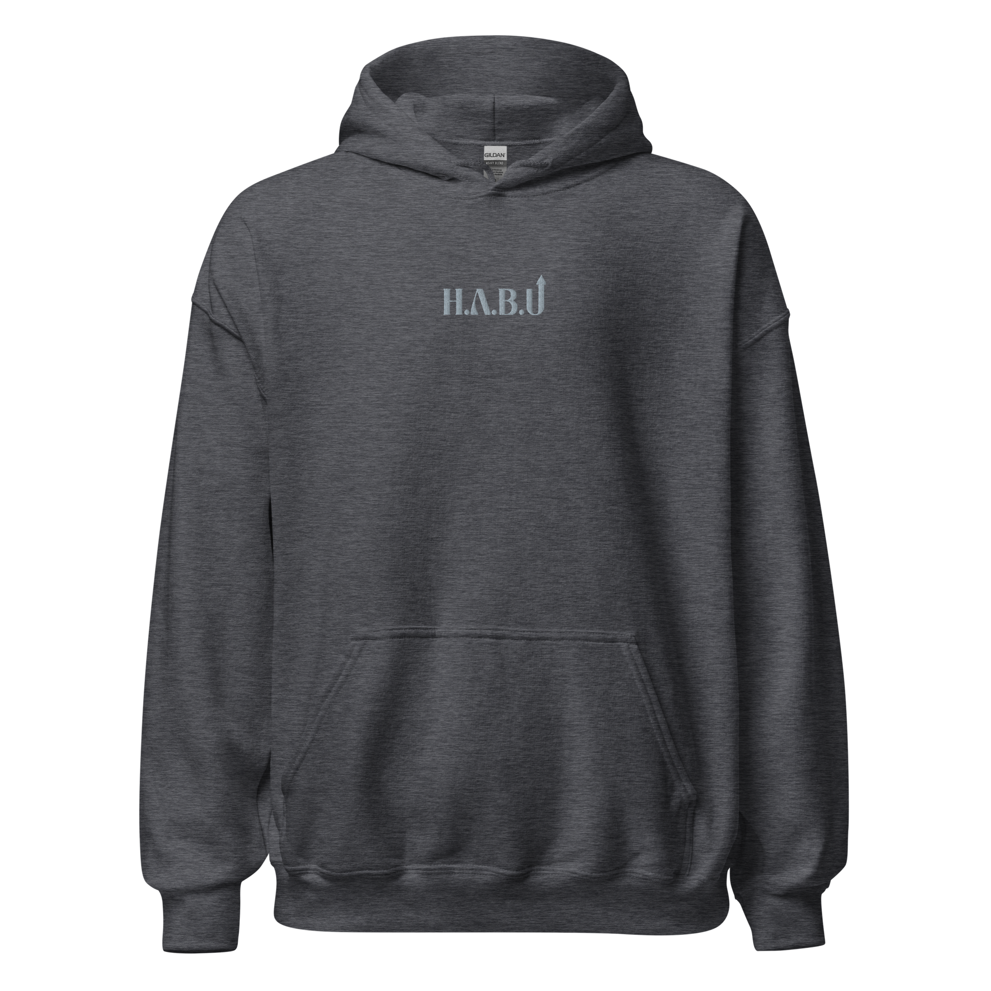 HABU Core Hoodie Anchor graphite heather hoodie with tonal HABU mark front view