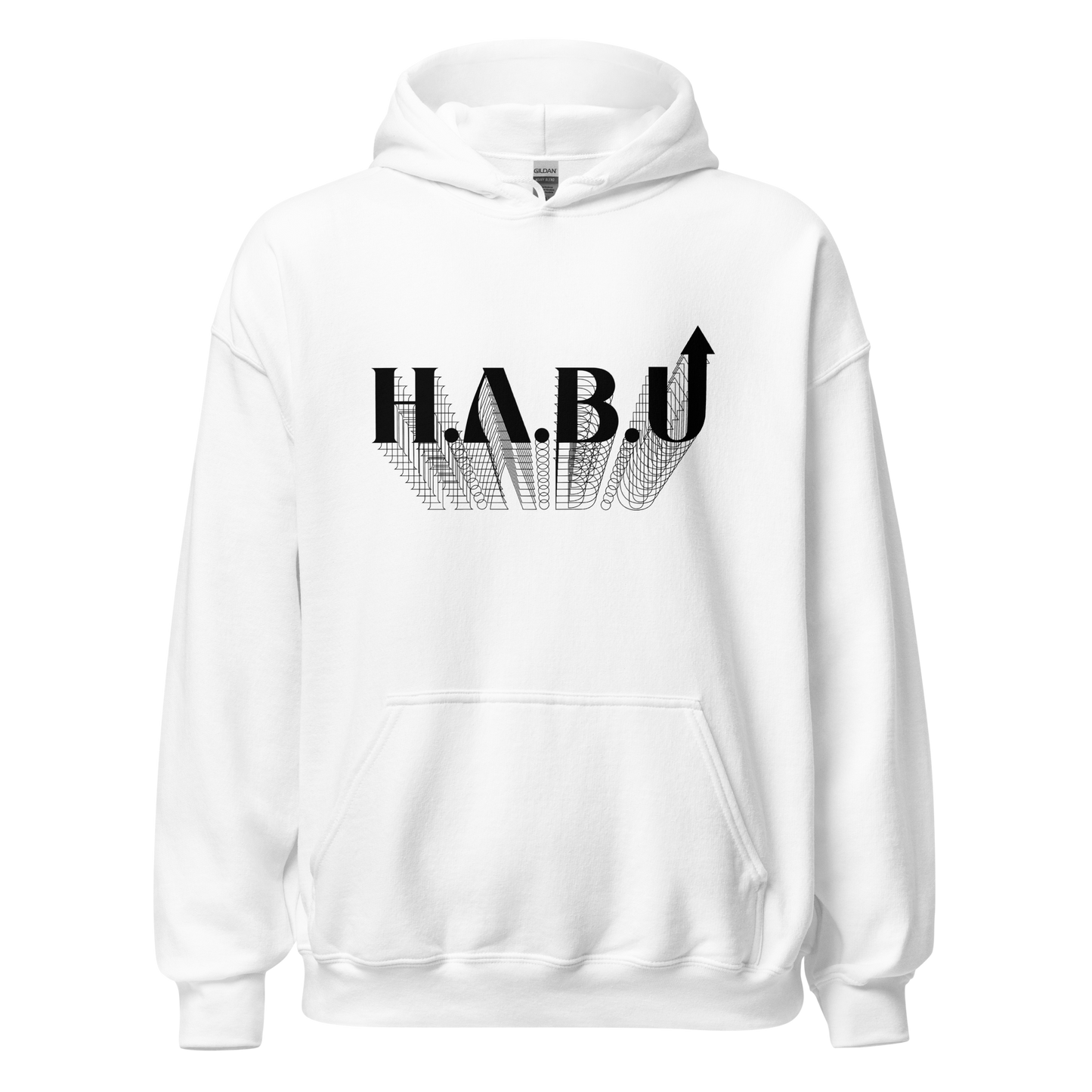 HABU Core Hoodie Beginning white hoodie with black HABU mark front view