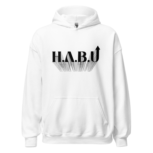 HABU Core Hoodie Beginning white hoodie with black HABU mark front view
