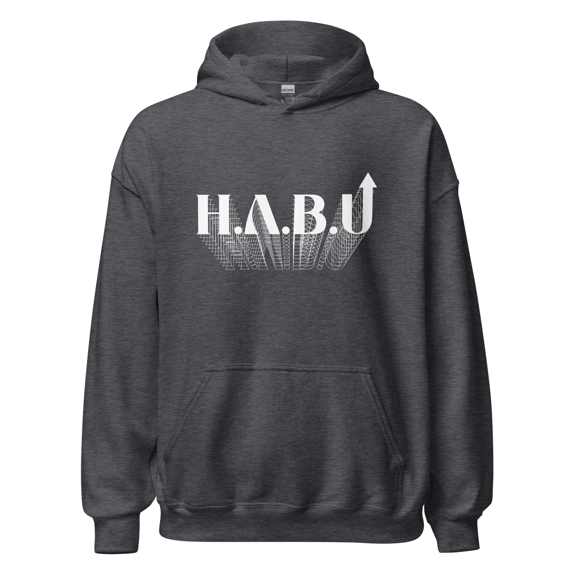 HABU Core Hoodie Frequency heather gray hoodie with white HABU mark front view