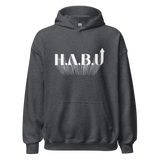 HABU Core Hoodie Frequency heather gray hoodie with white HABU mark front view