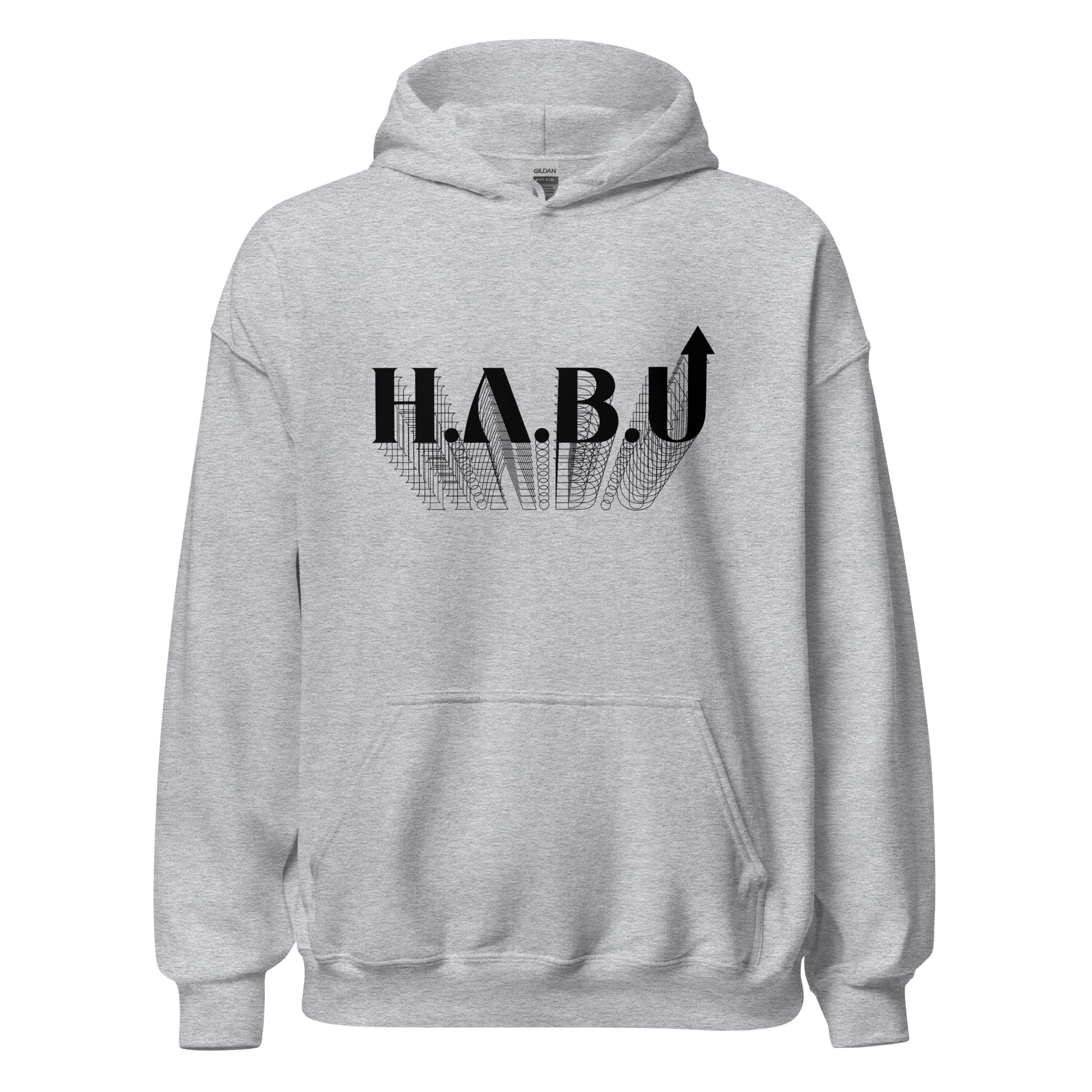 HABU Core Hoodie Interval stone heather hoodie with black HABU mark front view