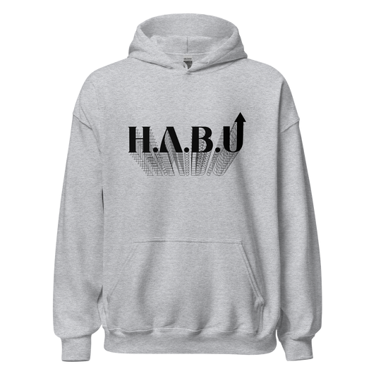 HABU Core Hoodie Interval stone heather hoodie with black HABU mark front view