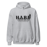 HABU Core Hoodie Interval stone heather hoodie with black HABU mark front view