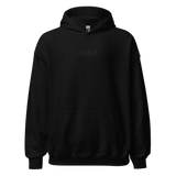 HABU Core Hoodie Quiet black hoodie with tonal HABU mark front view