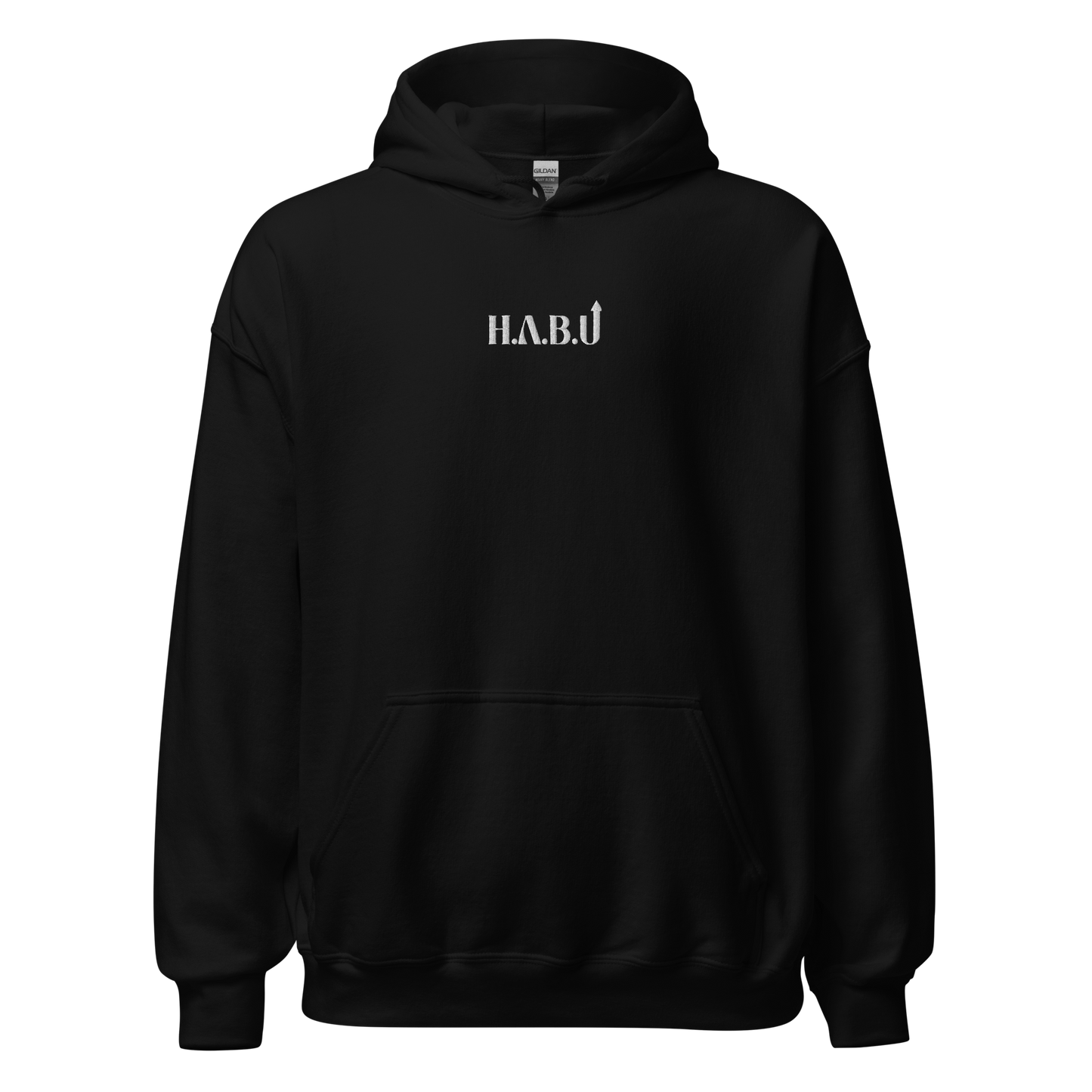 HABU Core Hoodie Reset black hoodie with white HABU mark front view