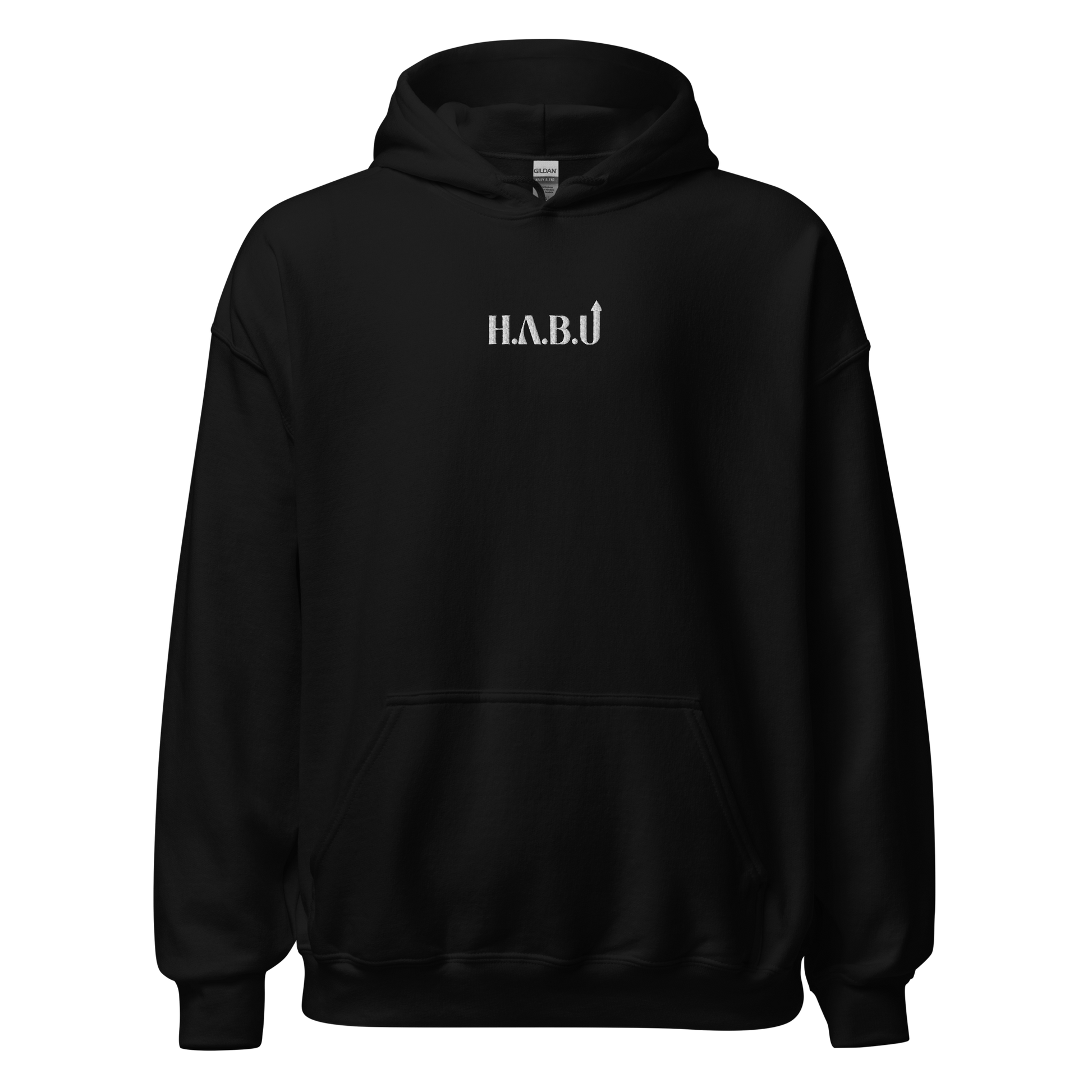 HABU Core Hoodie Reset black hoodie with white HABU mark front view