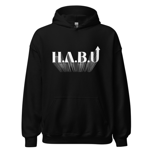 HABU Core Hoodie Spark black hoodie with white HABU mark front view
