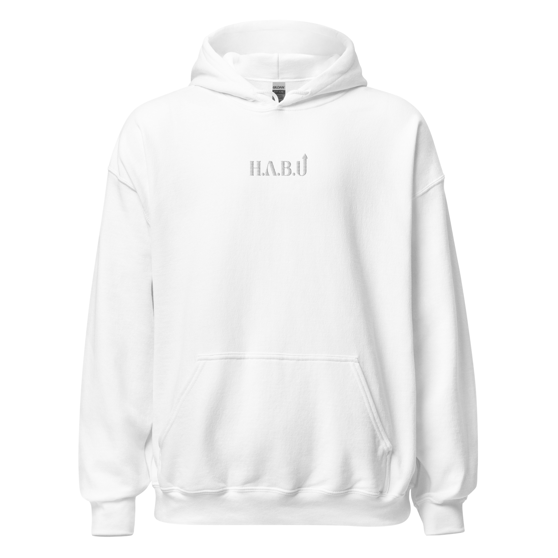 HABU Core Hoodie Stillness white hoodie with tonal HABU mark front view