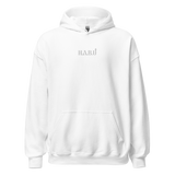 HABU Core Hoodie Stillness white hoodie with tonal HABU mark front view