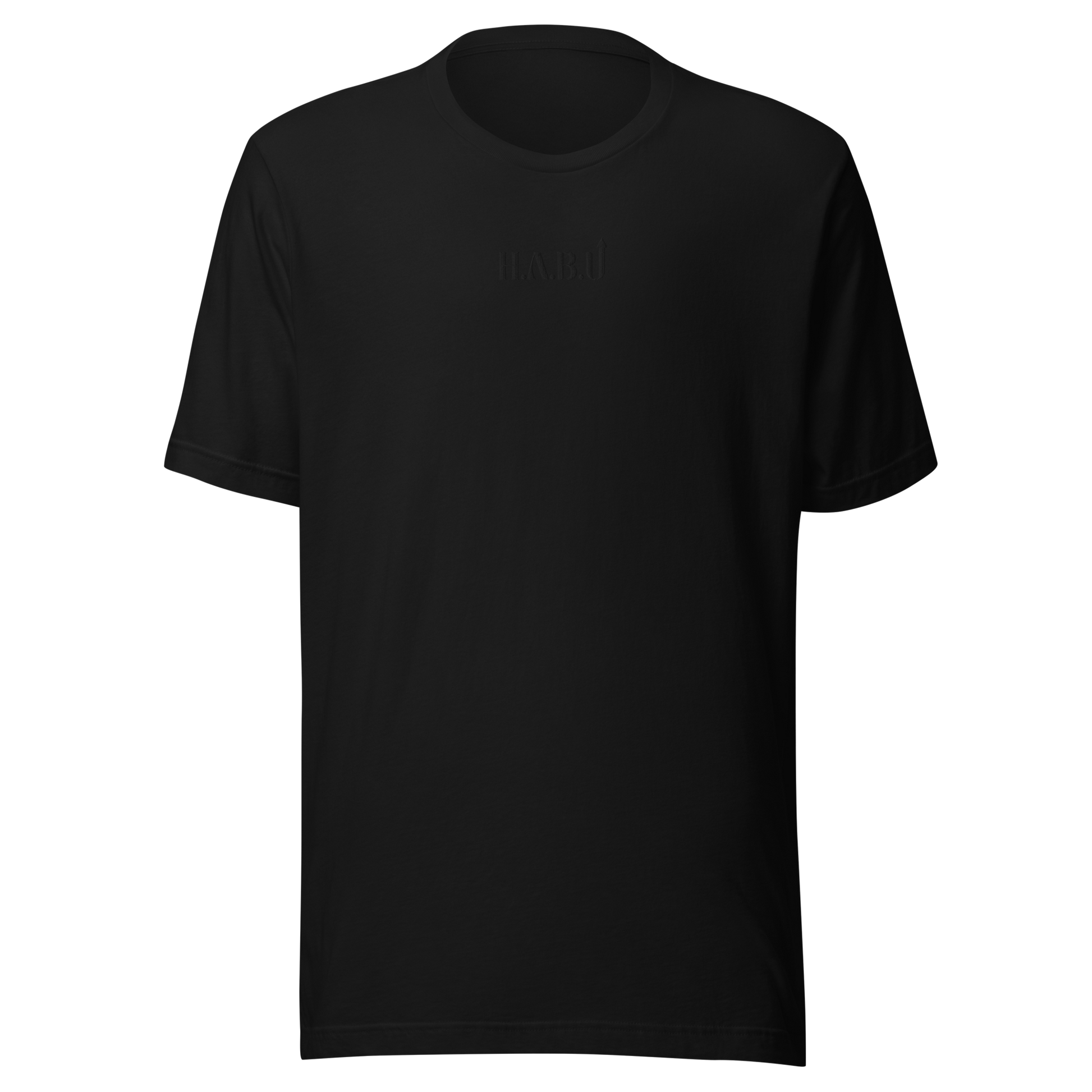 HABU Core Tee Black Out black tee with tonal HABU mark front view