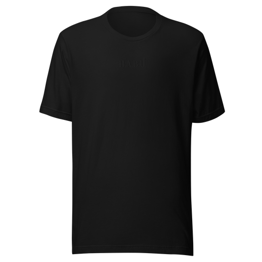 HABU Core Tee Black Out black tee with tonal HABU mark front view