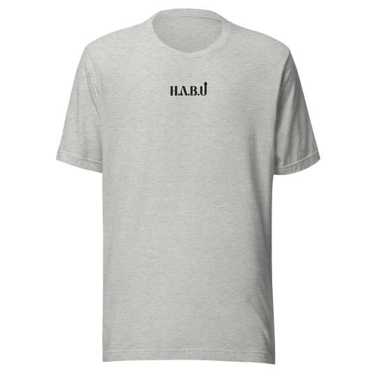 HABU Core Tee Blend dark heather tee with white HABU mark front view