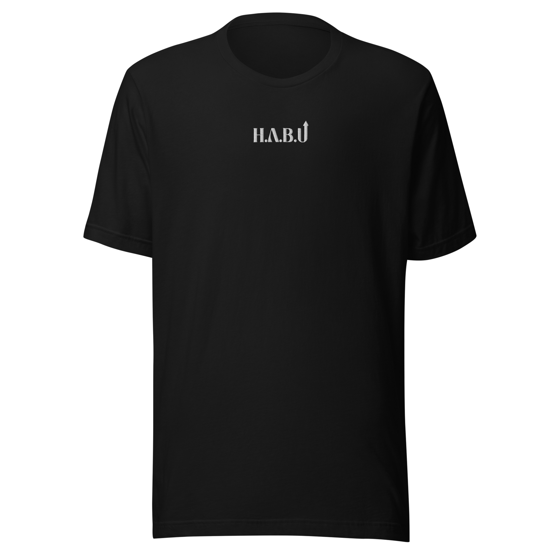HABU Core Tee Inverse black tee with white stitched HABU mark front view