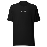 HABU Core Tee Inverse black tee with white stitched HABU mark front view