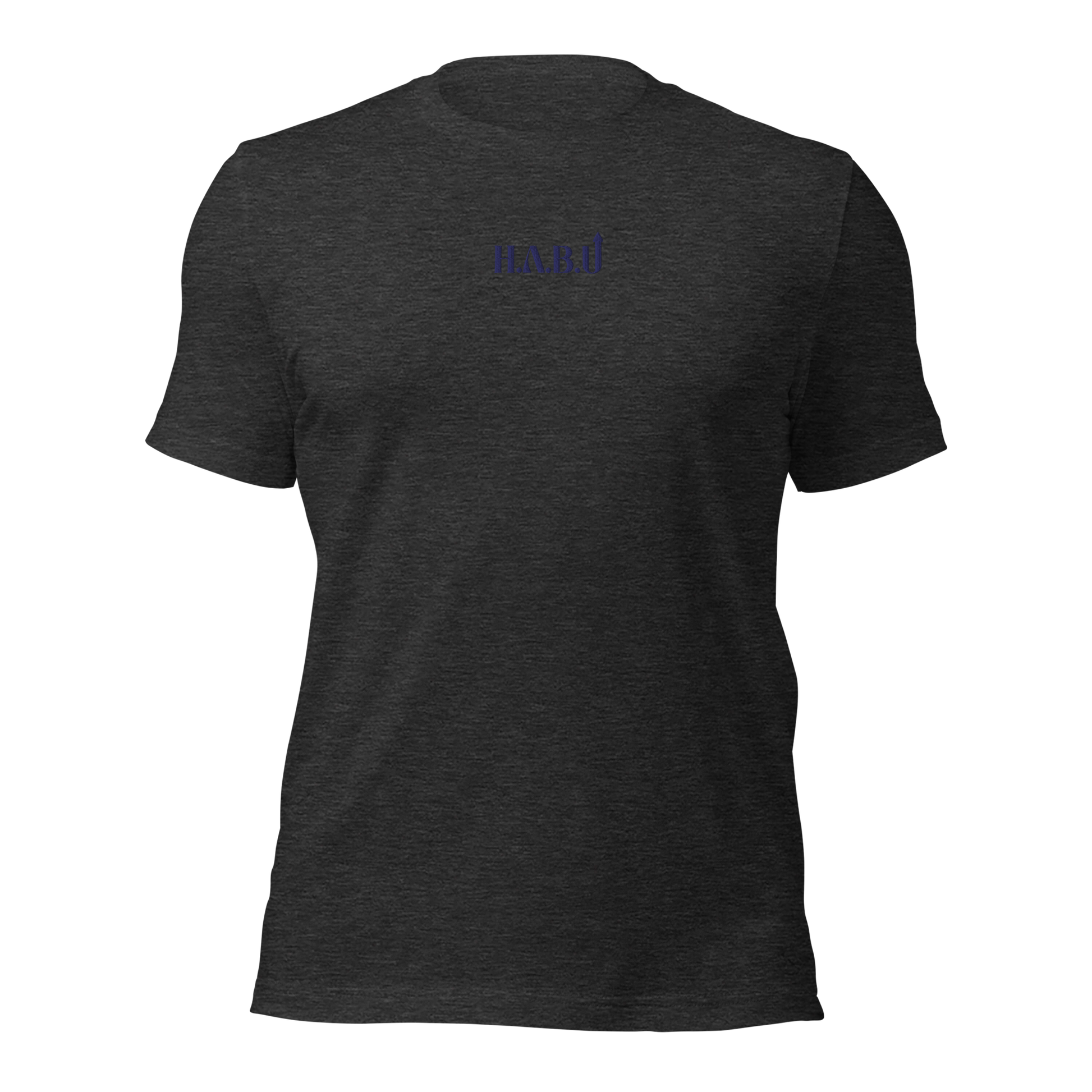 HABU Core Tee Shadow heather gray tee with black HABU mark front view