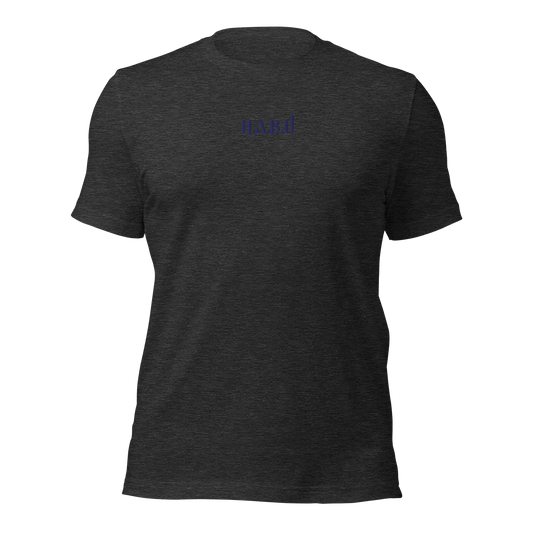 HABU Core Tee Shadow heather gray tee with black HABU mark front view