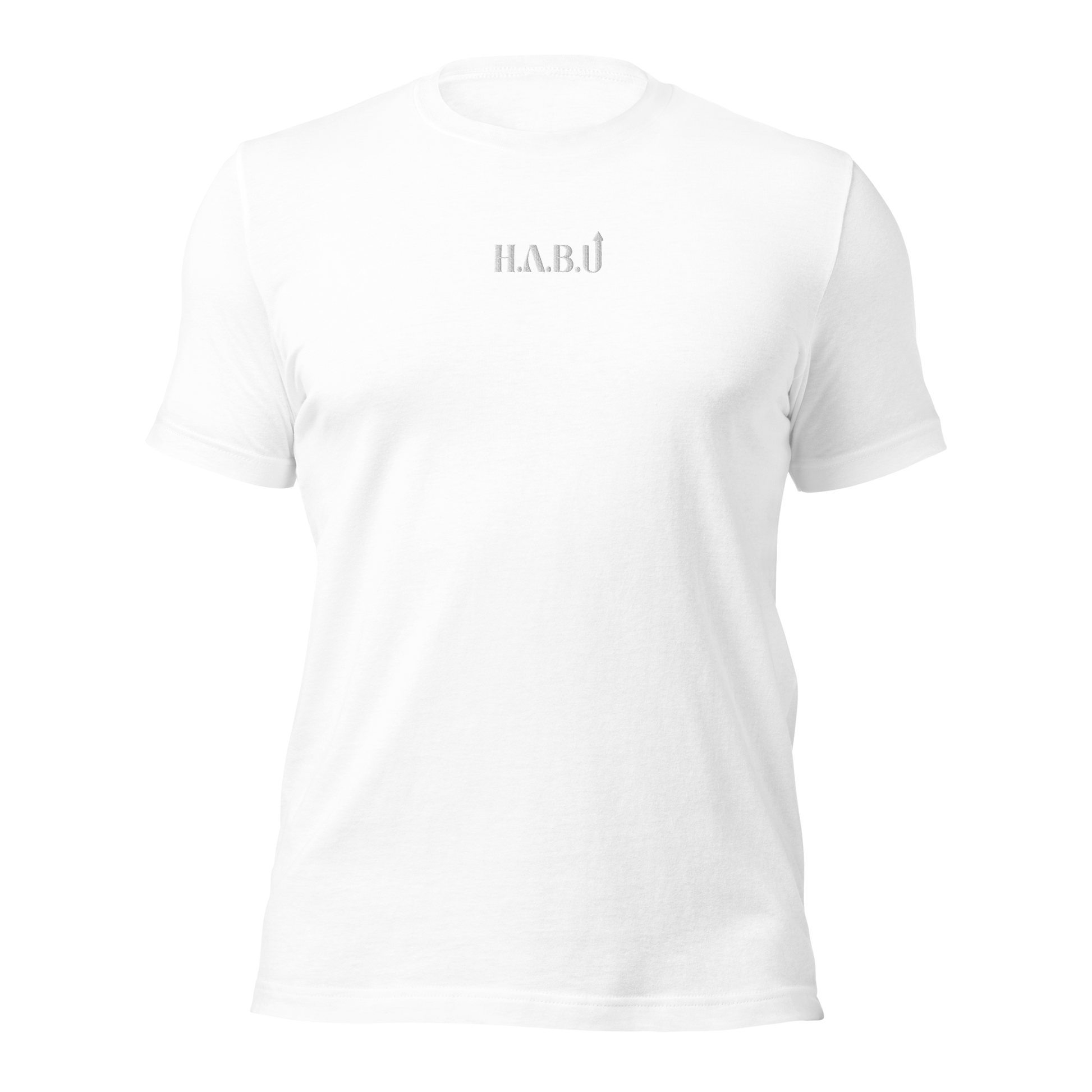 HABU Core Tee Silent Flex white tee with tonal HABU mark front view