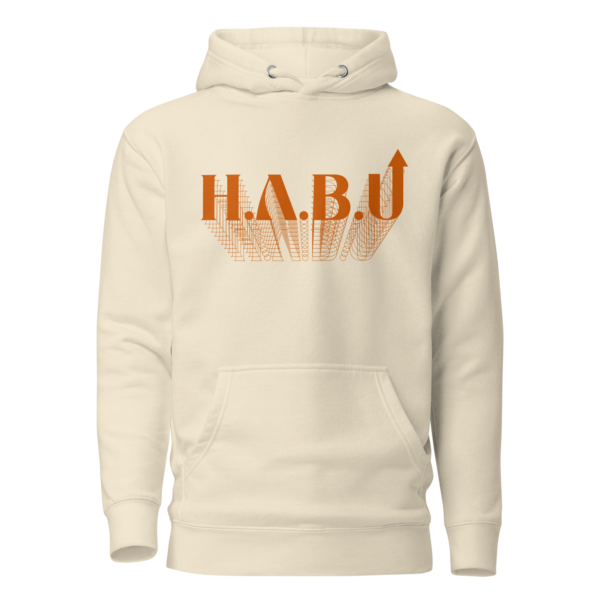 HABU Ember Hoodie sand hoodie with burnt orange HABU mark front view