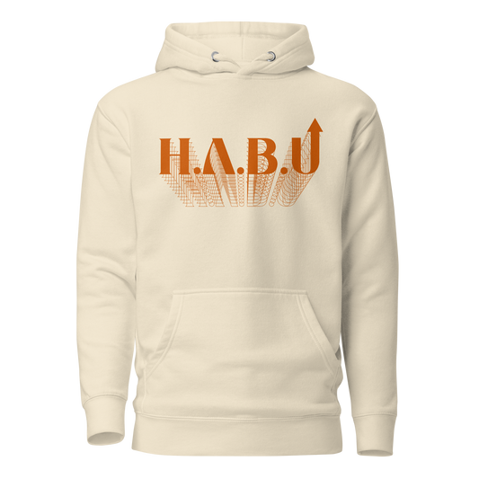 HABU Ember Hoodie sand hoodie with burnt orange HABU mark front view