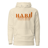 HABU Ember Hoodie sand hoodie with burnt orange HABU mark front view