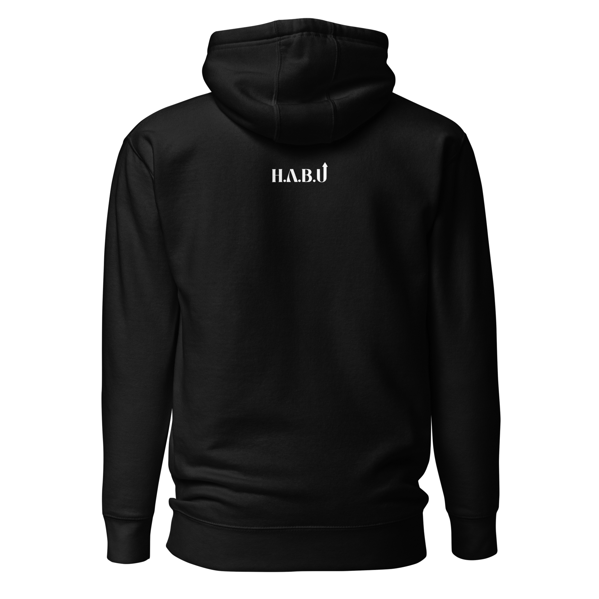 HABU I AM Hoodie black habu mark with white embroidery habu design back