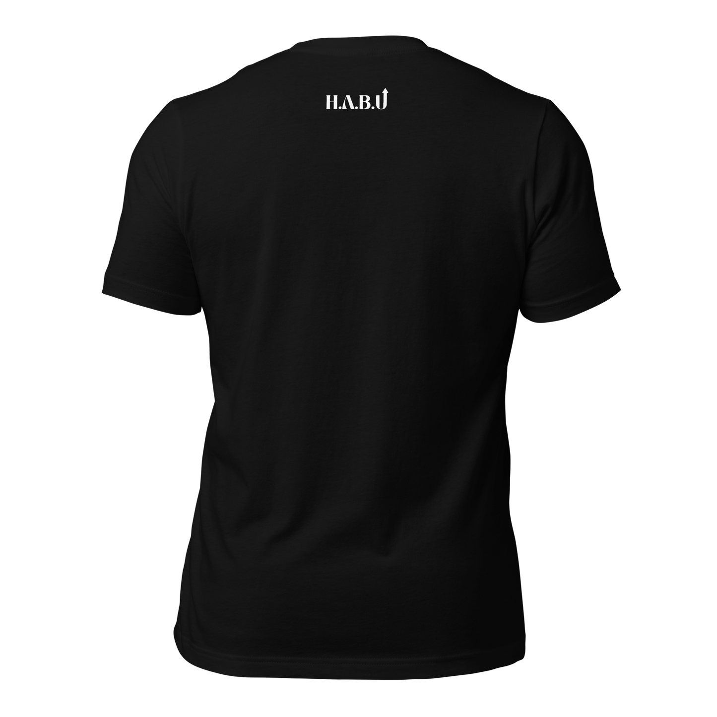 HABU I AM Inverse Tee black statement tee with white I AM front designp