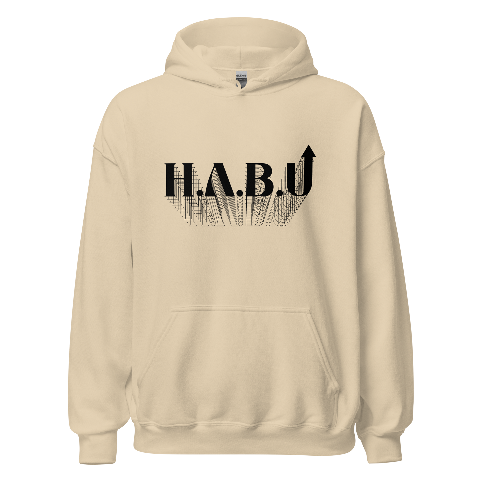 HABU Spectrum Hoodie Dune sand hoodie with black HABU mark front view