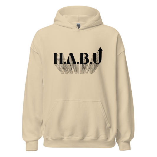 HABU Spectrum Hoodie Dune sand hoodie with black HABU mark front view