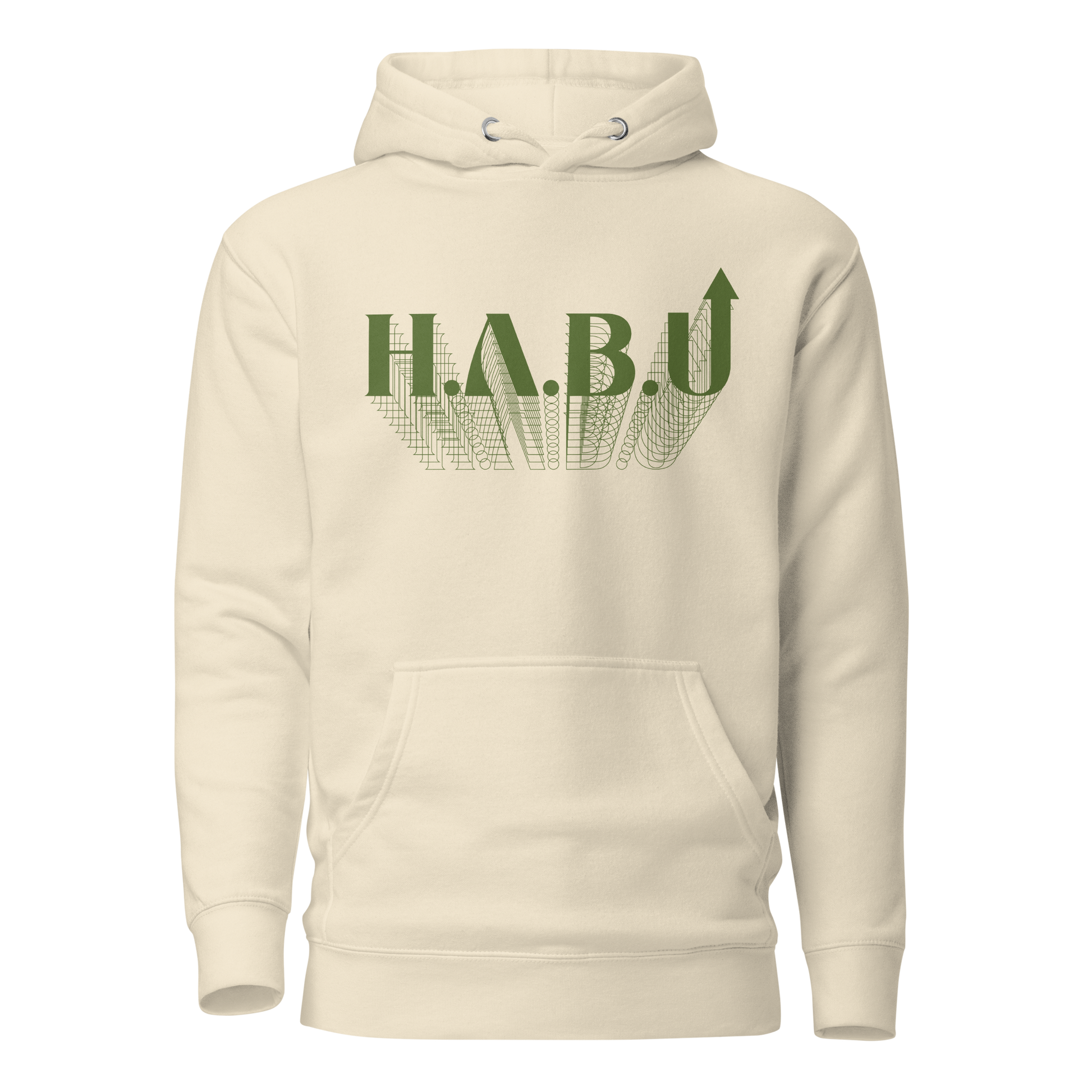 HABU Spectrum Hoodie Grove sand hoodie with olive HABU mark front view