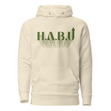 HABU Spectrum Hoodie Grove sand hoodie with olive HABU mark front view