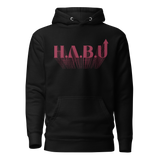 HABU Spectrum Hoodie Noir black hoodie with burgundy HABU mark front view