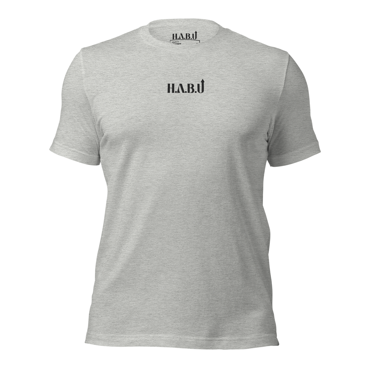 HABU Core Tee in dark heather gray, front view, white HABU mark on the chest